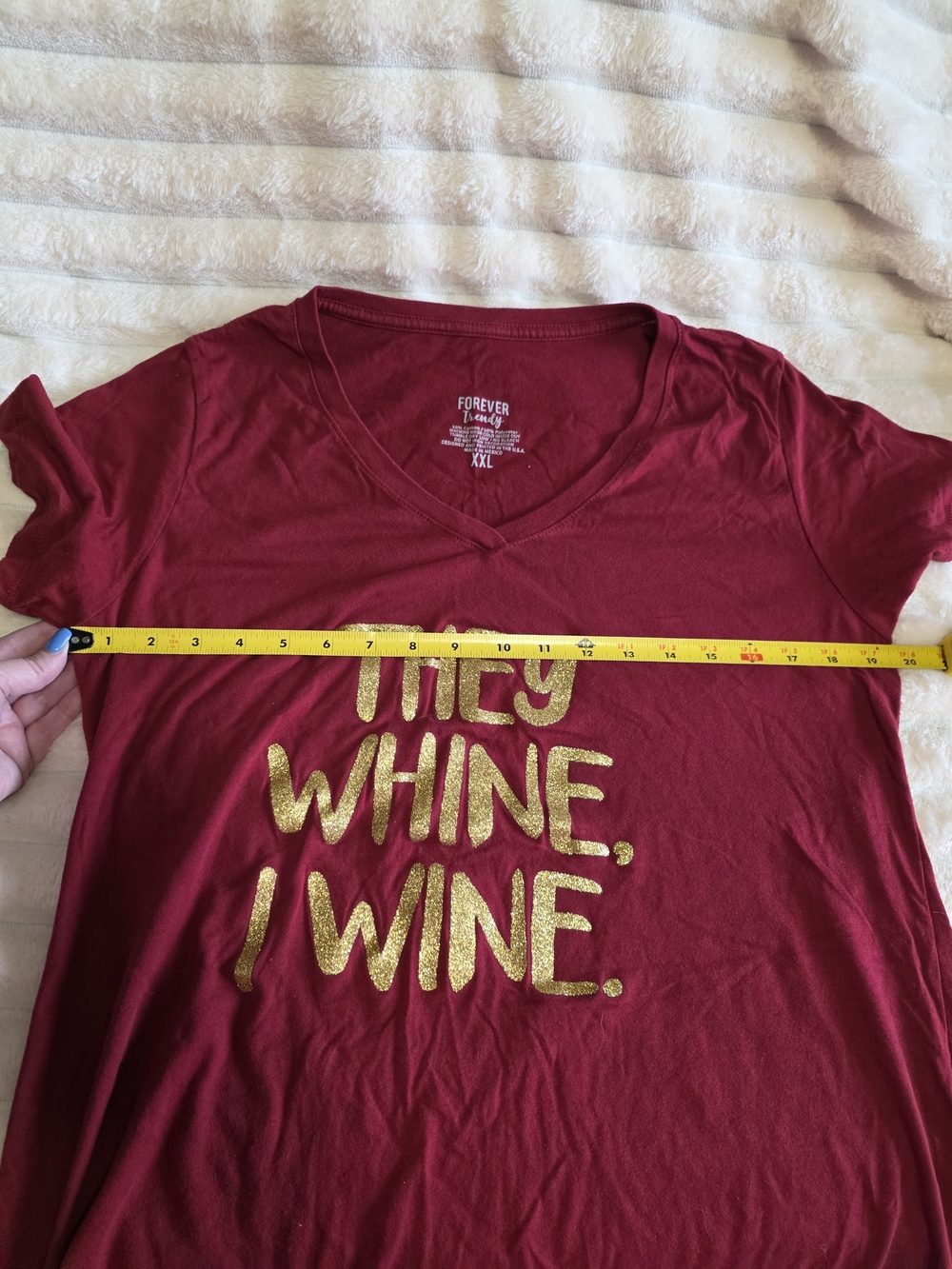 Forever Trendy Burgundy V-Neck Tee with Gold Script - Picture 6 of 8